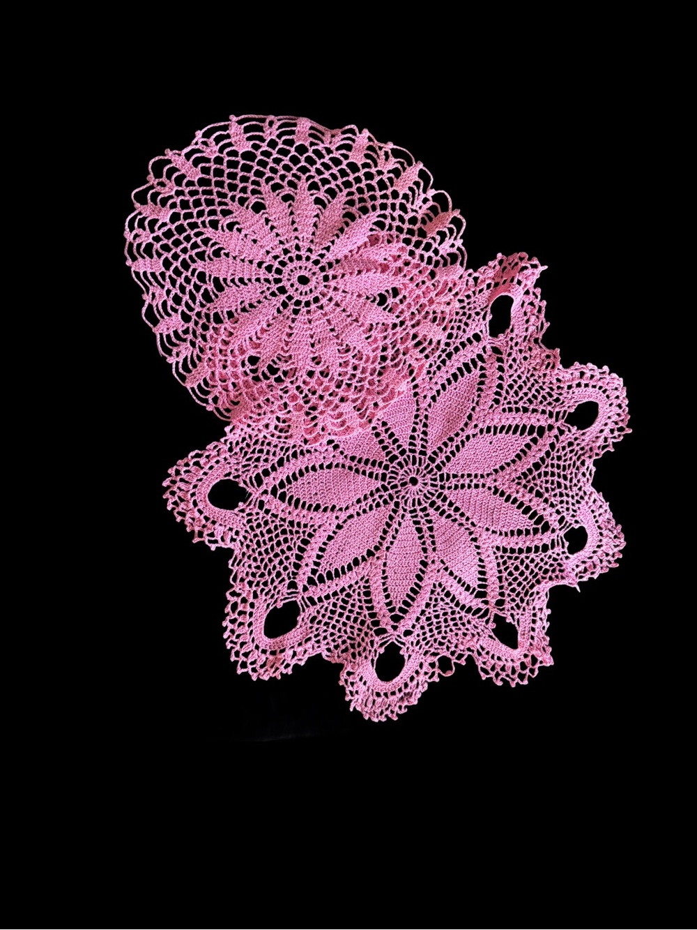 Set 2 Vintage 1950s Handmade Pink Crocheted Dollies